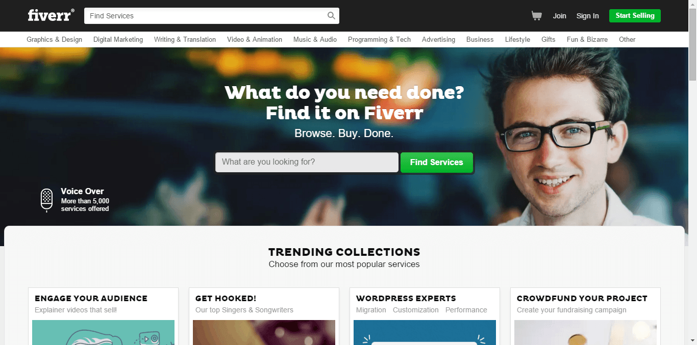 fiverr home page shot - Free or Low Cost Traffic for Your Website